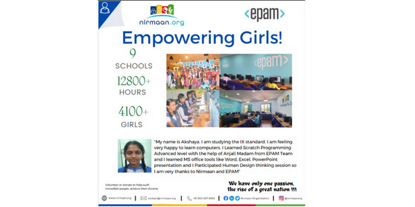 Empowering Girls with the collaboration of EPAM and Nirmaan